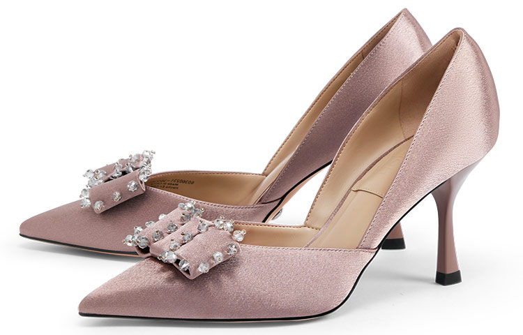 Order (W) CHARLES & KEITH Kasut Tumit Tinggi Runcing Coklat dengan Riben Hiasan Fabrik SL1-60360231_BROWN