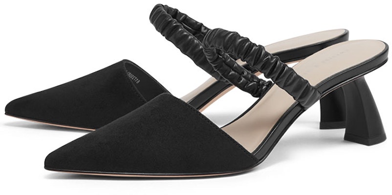 CHARLES & KEITH PU織物褶皺繫帶尖頭高跟穆勒鞋 女款 黑色 Lookbook CHARLES & KEITH PU織物褶皺繫帶尖頭高跟穆勒鞋 女款 黑色