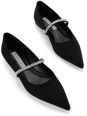 CHARLES&KEITH 織物 亮鑽一字帶尖頭平跟 休閒單鞋 女款 Lookbook CHARLES&KEITH 織物 亮鑽一字帶尖頭平跟 休閒單鞋 女款