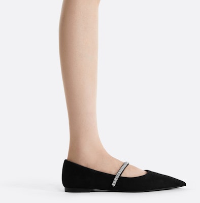 CHARLES&KEITH 織物 亮鑽一字帶尖頭平跟 休閒單鞋 女款 Shop CHARLES&KEITH 織物 亮鑽一字帶尖頭平跟 休閒單鞋 女款