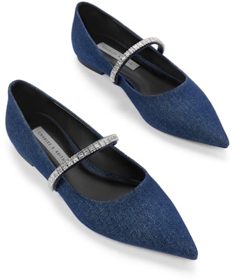 CHARLES&KEITH 織物 亮鑽一字帶尖頭平跟 休閒單鞋 女款 Sizing CHARLES&KEITH 織物 亮鑽一字帶尖頭平跟 休閒單鞋 女款