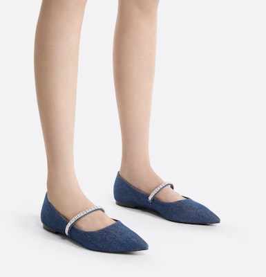 CHARLES&KEITH 織物 亮鑽一字帶尖頭平跟 休閒單鞋 女款 Cheap CHARLES&KEITH 織物 亮鑽一字帶尖頭平跟 休閒單鞋 女款