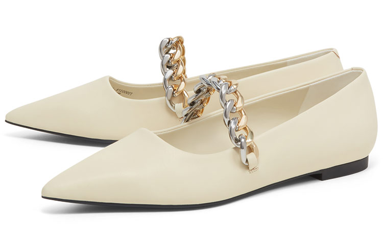 Order (W) CHARLES & KEITH Zapatos Planos Punta Fina 'Rosa Blanco Cadena' CK1-70900378_CHALK