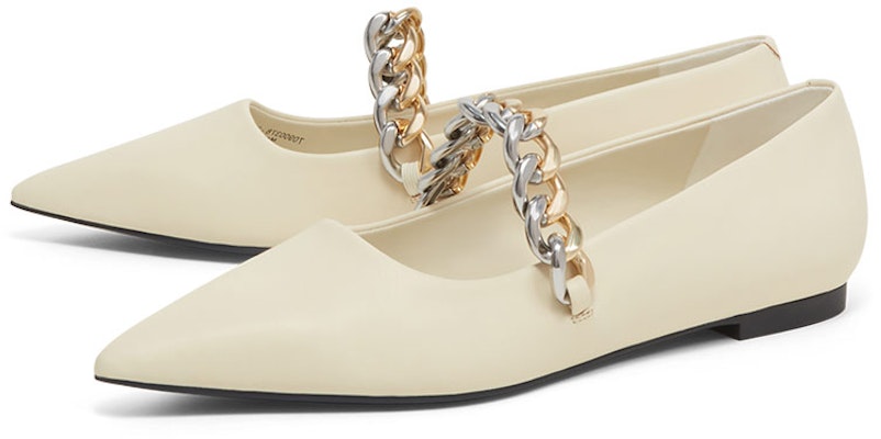 CHARLES&KEITH PU鍊條飾時尚尖頭平底鞋 女款 粉白色 Order CHARLES&KEITH PU鍊條飾時尚尖頭平底鞋 女款 粉白色