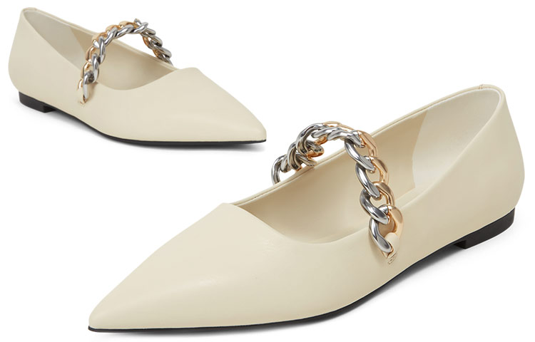 Lookbook (W) CHARLES & KEITH Zapatos Planos Punta Fina 'Rosa Blanco Cadena' CK1-70900378_CHALK