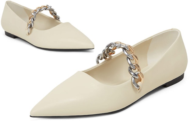 CHARLES&KEITH PU鍊條飾時尚尖頭平底鞋 女款 粉白色 Lookbook CHARLES&KEITH PU鍊條飾時尚尖頭平底鞋 女款 粉白色