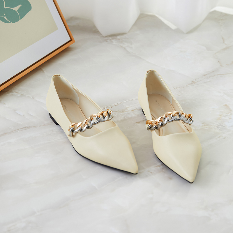 Shop (W) CHARLES & KEITH Zapatos Planos Punta Fina 'Rosa Blanco Cadena' CK1-70900378_CHALK