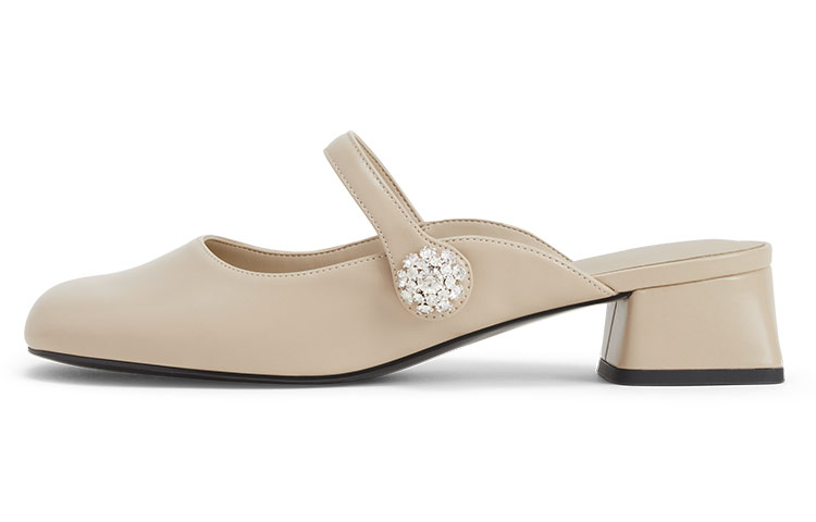 (Women) CHARLES & KEITH Charles & Keith Leather Block Heel 'Fashionable Comfort Slides' CK1-60361425