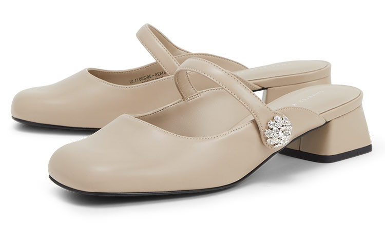 Order (W) CHARLES & KEITH Sandal Tumit Blok Kulit 'Fashionable Comfort Slides' CK1-60361425