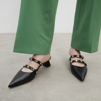 (Women) CHARLES & KEITH Metal Accent Pointed Toe Block Heel Mules 'Beige' CK1-61720134 Cheap (Women) CHARLES & KEITH Metal Accent Pointed Toe Block Heel Mules 'Beige' CK1-61720134