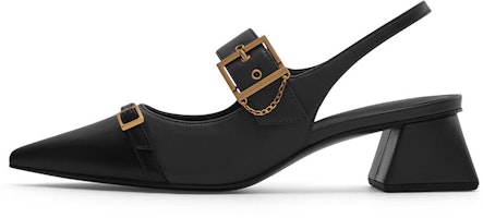 (Women) CHARLES & KEITH Metal Buckle Strap Pointed Toe Chunky Heel 'Deep Blue' CK1-61720085_DARK-BLUE (Women) CHARLES & KEITH Metal Buckle Strap Pointed Toe Chunky Heel 'Deep Blue' CK1-61720085_DARK-BLUE