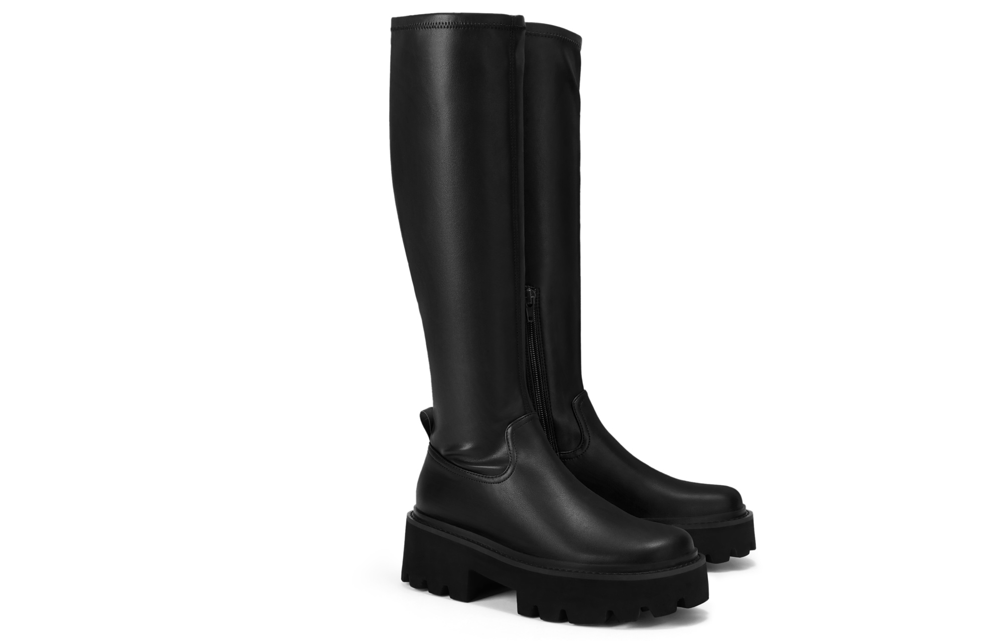 Order CHARLES&KEITH 厚底帥氣拉鍊 瘦瘦高筒靴 女款 黑色