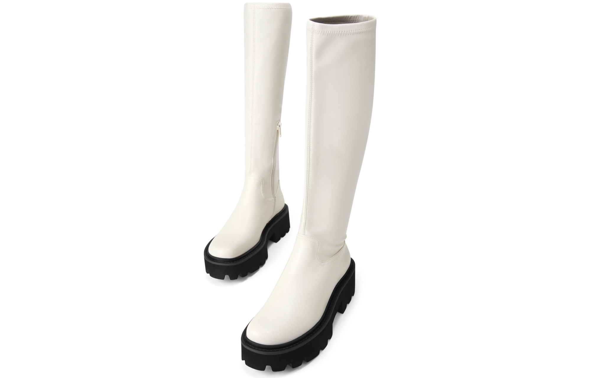 Sizing CHARLES&KEITH 厚底帥氣拉鍊 瘦瘦高筒靴 女款 黑色