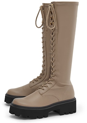 (W) CHARLES & KEITH Platform Lace-Up Zip Sepatu Boot Tinggi 'Taupe' CK1-90580145_TAUPE Order (W) CHARLES & KEITH Platform Lace-Up Zip Sepatu Boot Tinggi 'Taupe' CK1-90580145_TAUPE