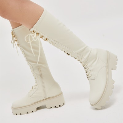 (Women) CHARLES & KEITH Platform Lace-Up Zippered Tall Boots 'Pink White' CK1-90580145_CHALK Purchase (Women) CHARLES & KEITH Platform Lace-Up Zippered Tall Boots 'Pink White' CK1-90580145_CHALK