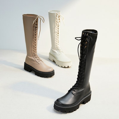(Women) CHARLES & KEITH Charles & Keith Platform Lace-Up Zip Tall Boots 'Taupe' CK1-90580145_TAUPE Purchase (Women) CHARLES & KEITH Charles & Keith Platform Lace-Up Zip Tall Boots 'Taupe' CK1-90580145_TAUPE