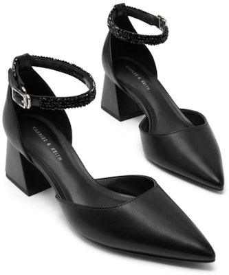 CHARLES&KEITH PU 時尚手環尖頭 粗跟 高筒鞋 5.5cm 女款 1