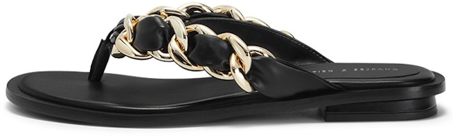 (Women) CHARLES & KEITH PU 'Chain Embellished Thong Fashion Slide Black' CK1-70280026_BLACK (Women) CHARLES & KEITH PU 'Chain Embellished Thong Fashion Slide Black' CK1-70280026_BLACK