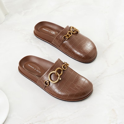 (Women) CHARLES & KEITH PU 'Low Heel Fashion Slide with Chunky Chain Brown' CK1-71680043_AP-BROWN Details for (Women) CHARLES & KEITH PU 'Low Heel Fashion Slide with Chunky Chain Brown' CK1-71680043_AP-BROWN