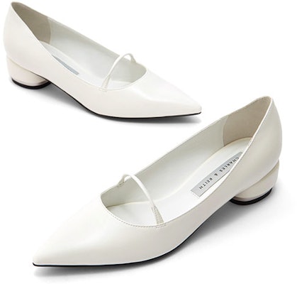 CHARLES&KEITH PU一字帶飾尖頭中低跟鞋 3.5cm 女款 白色 Shop CHARLES&KEITH PU一字帶飾尖頭中低跟鞋 3.5cm 女款 白色