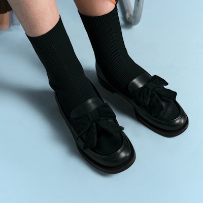 (W) CHARLES & KEITH 블랙 리본 로퍼 앵클부츠 CK1-90380134 4