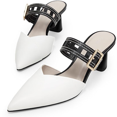 CHARLES&KEITH PU絎縫鏤空繫帶高跟穆勒時尚涼拖 女款 白色 Lookbook CHARLES&KEITH PU絎縫鏤空繫帶高跟穆勒時尚涼拖 女款 白色