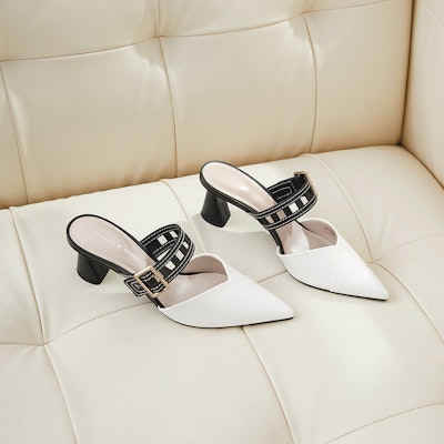 (W) CHARLES & KEITH Tacones Altos PU 'Mula con Tira de Lattice Blanco' CK1-60580238_WHITE Purchase (W) CHARLES & KEITH Tacones Altos PU 'Mula con Tira de Lattice Blanco' CK1-60580238_WHITE