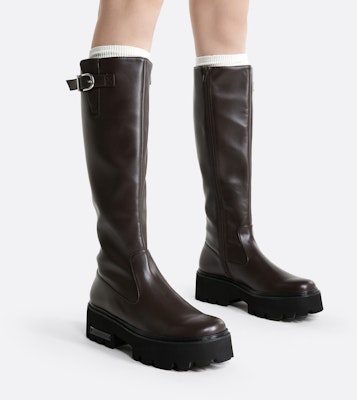(W) CHARLES & KEITH PU Boot Tinggi 'Simple Side-Zip Platform Rider' CK1-90380145 Cheap (W) CHARLES & KEITH PU Boot Tinggi 'Simple Side-Zip Platform Rider' CK1-90380145