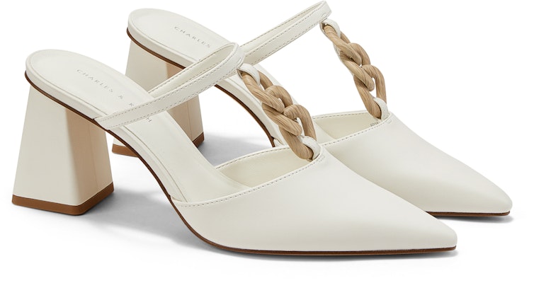 CHARLES&KEITH PU 金屬鏈飾高跟穆勒鞋涼鞋 時尚涼拖 女款 Order CHARLES&KEITH PU 金屬鏈飾高跟穆勒鞋涼鞋 時尚涼拖 女款