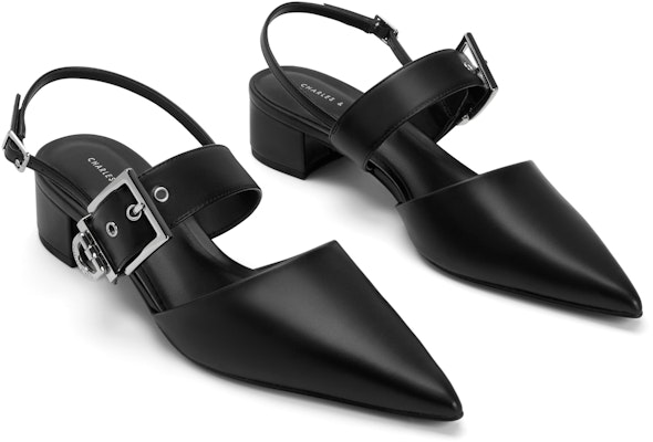 (W) CHARLES & KEITH PU Sandal Tumit Tebal Runcing 'Kasual Tali Buku Lali' CK1-60920338 3
