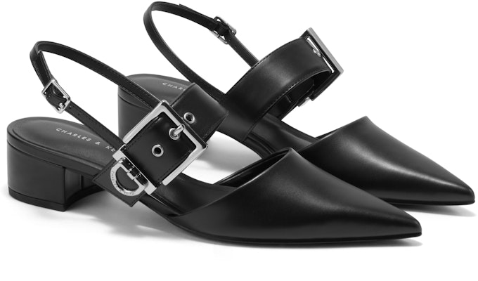 (W) CHARLES & KEITH PU Sandal Tumit Tebal Runcing 'Kasual Tali Buku Lali' CK1-60920338 2