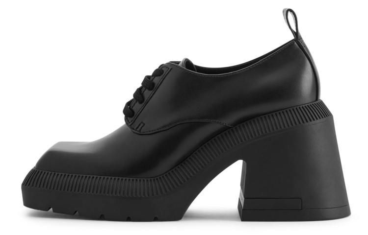 (Women) CHARLES & KEITH PU Square Toe Lace-Up 'British Chunky Heel' CK1-60580255