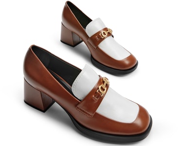 CHARLES&KEITH PU 復古拼色粗跟 樂福鞋 5.9cm 女款 3