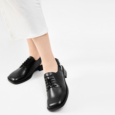 CHARLES&KEITH PU褶皱後綁帶系帶中低跟鞋 3.2cm 女款 黑色 Shop CHARLES&KEITH PU褶皱後綁帶系帶中低跟鞋 3.2cm 女款 黑色
