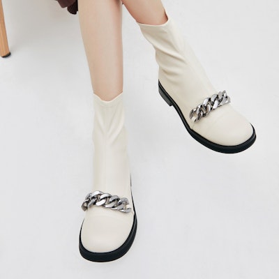 (Women) CHARLES & KEITH CHARLES&KEITH Chunky Chain Decor Platform Zip Booties 'Pink White' CK1-90900097_CHALK Purchase (Women) CHARLES & KEITH CHARLES&KEITH Chunky Chain Decor Platform Zip Booties 'Pink White' CK1-90900097_CHALK