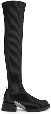 CHARLES&KEITH 時尚粗跟彈力 高筒靴 4.6cm 女款 深灰色 Order CHARLES&KEITH 時尚粗跟彈力 高筒靴 4.6cm 女款 深灰色