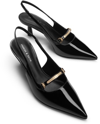 (Women) CHARLES & KEITH Pointed Toe Metallic Trim Stiletto Sandal 'Gold Accent' CK1-60920349 Sizing (Women) CHARLES & KEITH Pointed Toe Metallic Trim Stiletto Sandal 'Gold Accent' CK1-60920349