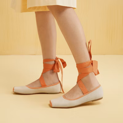 CHARLES&KEITH PU 拼色綁帶平跟芭蕾舞鞋 女款 3
