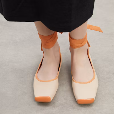 CHARLES&KEITH PU 拼色綁帶平跟芭蕾舞鞋 女款 2