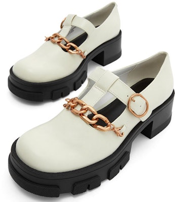 CHARLES&KEITH PU 金屬鏈飾瑪麗珍JK 4.7cm 厚底鞋 女款 粉白色 Lookbook CHARLES&KEITH PU 金屬鏈飾瑪麗珍JK 4.7cm 厚底鞋 女款 粉白色