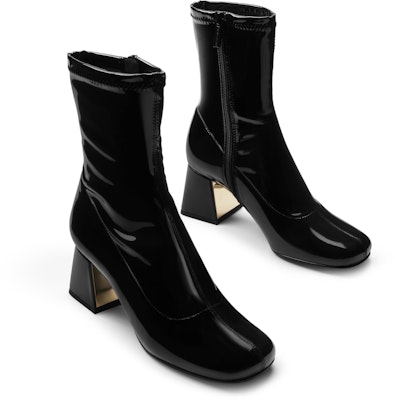 CHARLES & KEITH PU 方頭粗跟拉鍊彈力 修身短靴 女款 3