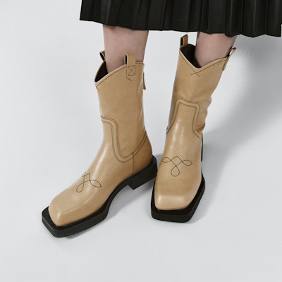 CHARLES&KEITH 復古英倫粗跟拉鏈 高筒靴 女款 黃 Cheap CHARLES&KEITH 復古英倫粗跟拉鏈 高筒靴 女款 黃