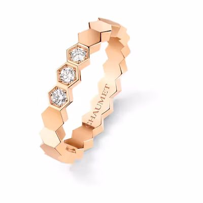 (Women) Chaumet Bee My Love 18K Rose Gold Ring with Three Diamonds for Women 083361