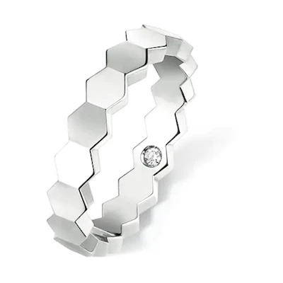 (Women) Chaumet Bee My Love Nest 18K White Gold Diamond Honeycomb Ring for Women. 083358