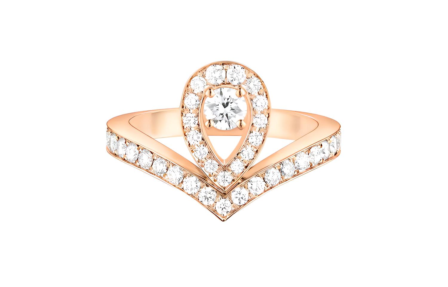 (Women) Chaumet Full Diamond Teardrop Ring in 18K Rose Gold for Women. 083511