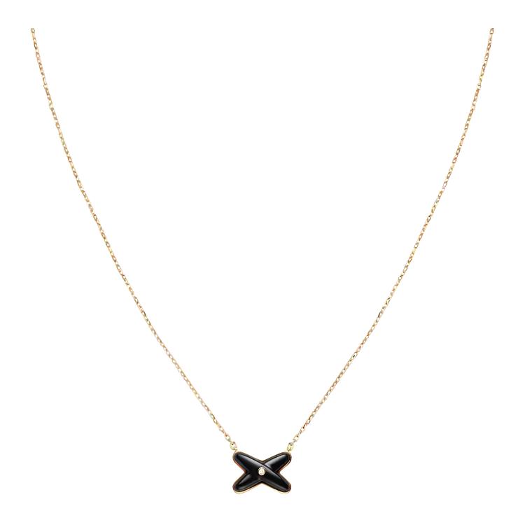 (Women) Chaumet Liens 18K Rose Gold Onyx Diamond Pendant Necklace for Women. 085107