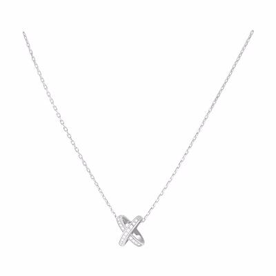 (Women) Chaumet Liens Silver Necklace 18K White Gold Diamond Pendant Jewelry 082215