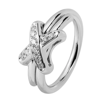 (Women) Chaumet Liens White Gold Half Diamond Ring Large Size Jewelry. 081240