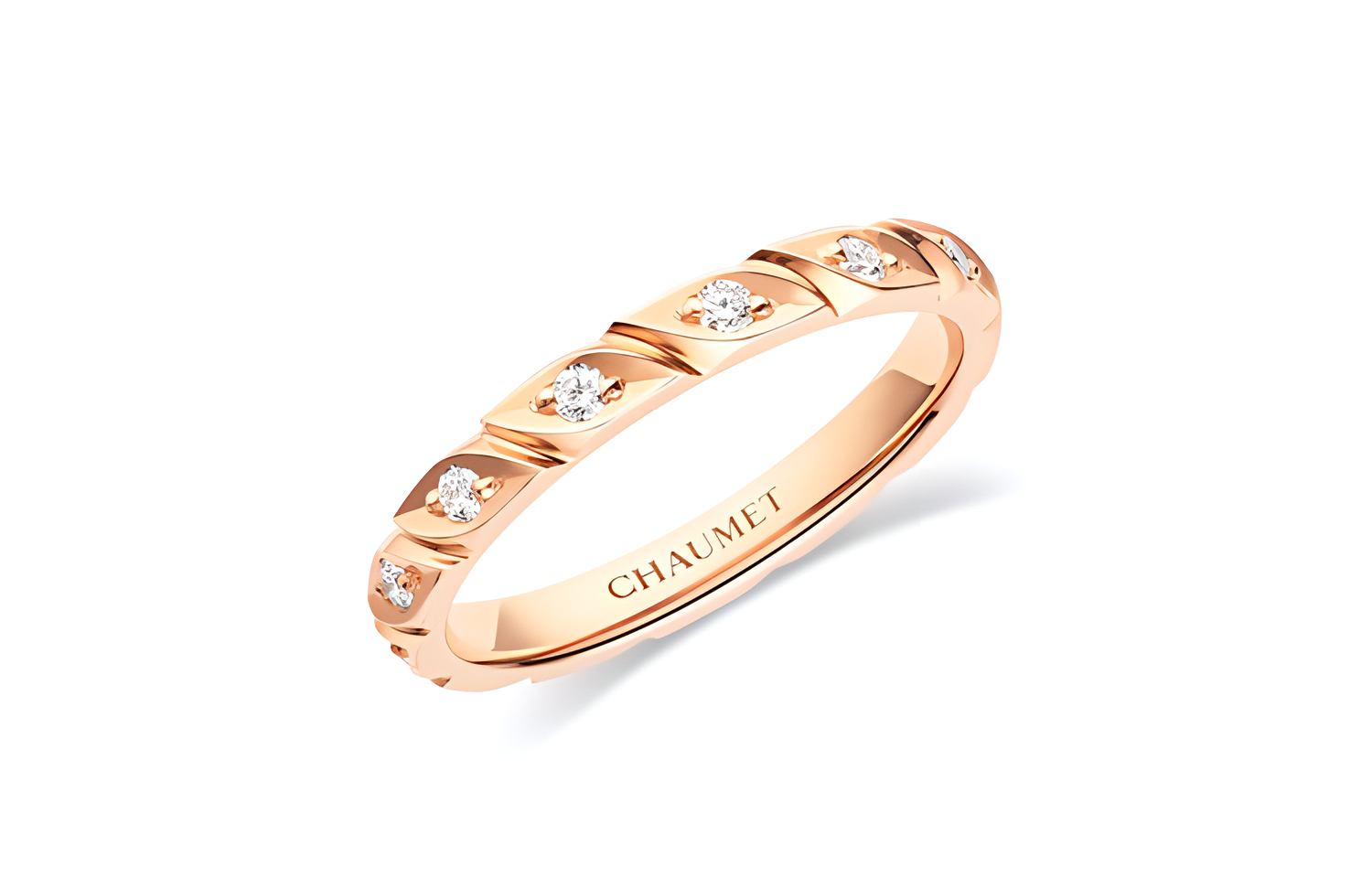 (Women) Chaumet Paris 18K Rose Gold Diamond Ring (0.14 Carat) for Women. 082726