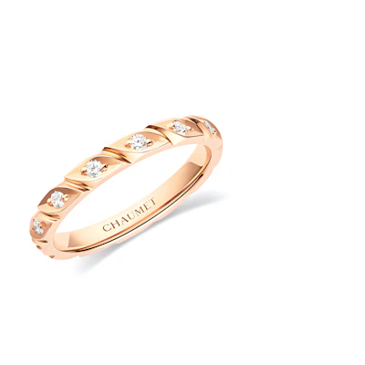 (Women) Chaumet Paris 18K Rose Gold Diamond Ring (0.14 Carat) for Women. 082726